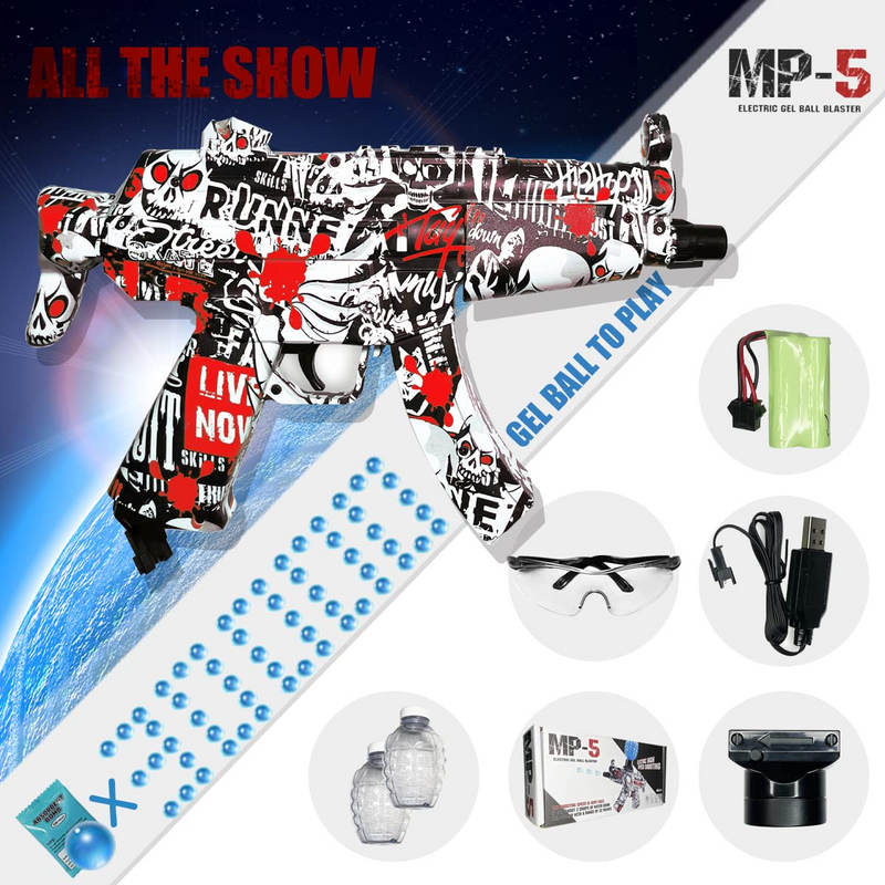 Gel Ball Blaster, Electric Splatter Ball Blaster with 30000 Water Beads, Jenyolon MP-5 Gel Water Ball Toy for Outdoor Activities Fighting Shooting Team Game Gifts for Boys and Girls Ages 12+ (Red)